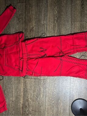 Kids Red Stitch-Detail Matching Sweatshirt & Joggers